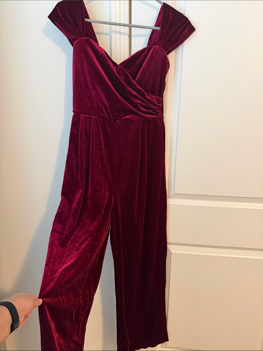 Burgundy Velvet Wide-Strap Jumpsuit